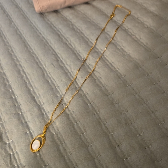 Jewelry - Elegant Gold Necklace with White Pendant